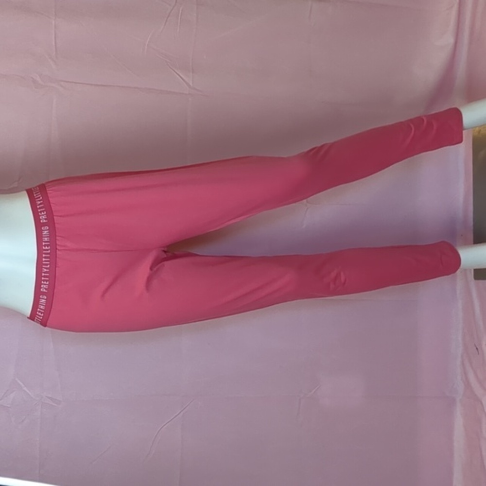 PrettyLittleThing Hot Pink High Waist Logo Waistband Leggings size Medium